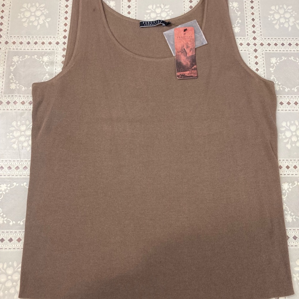 Peruvian Connection Women's Brown Fitted Sleeveless Tank Top Size XL NWT